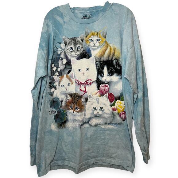 Vintage The Mountain Cats Graphic Long Sleeve Shirt Size XL Blue Tie Dye 2000 - Picture 2 of 9